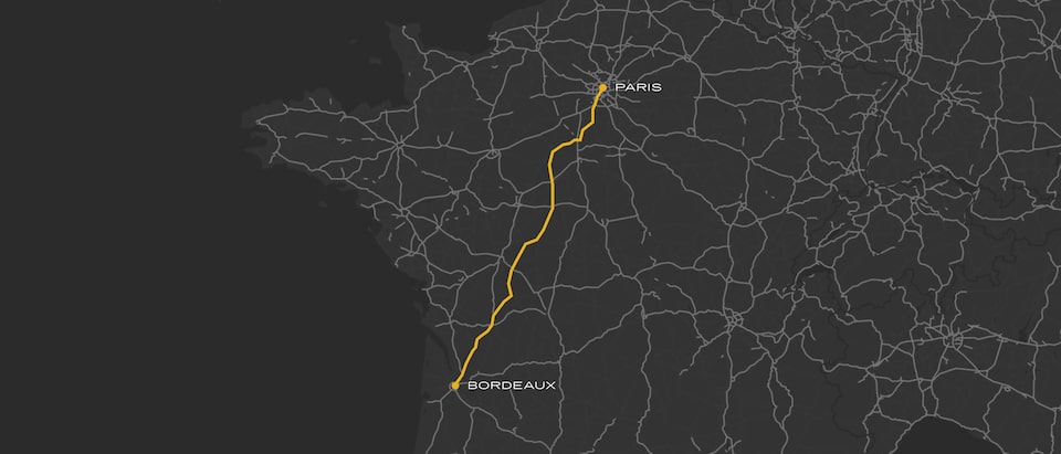 Driving route from Paris to Bordeaux