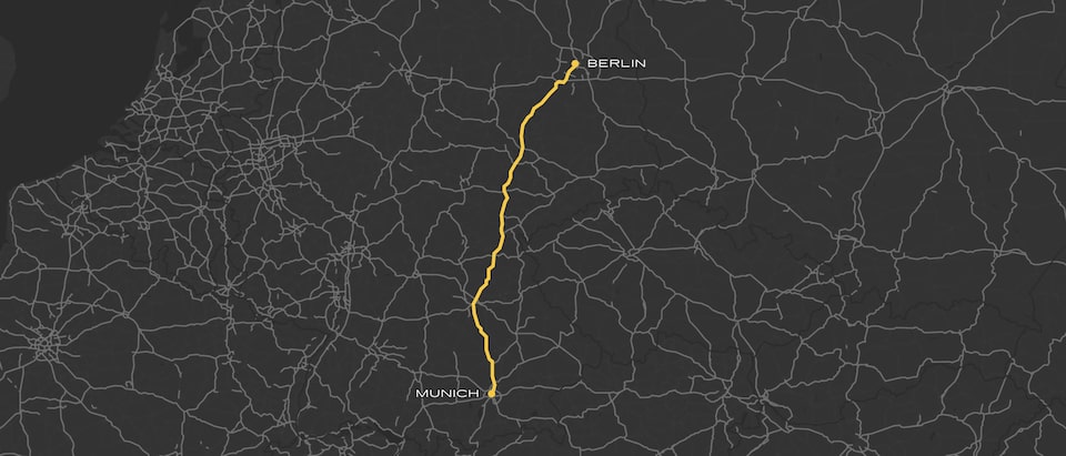 Die Strecke von München nach Berlin