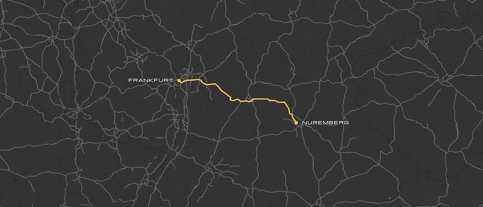 Die Strecke von Frankfurt nach Nürnberg
